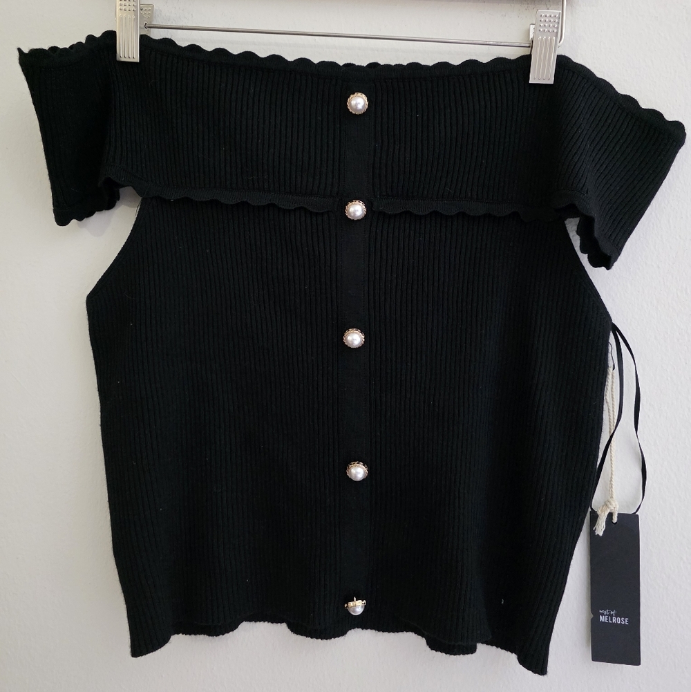 Tilly's West Of Melrose Black Off-Shoulder Sweater with Pearl Accents Kids XL